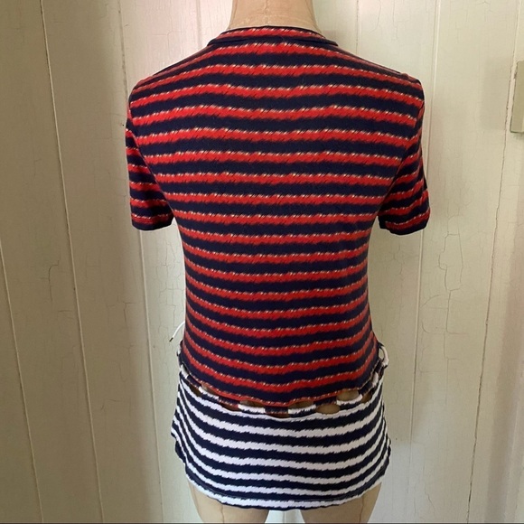 KENZO sz S Jungle Red White 2 Color Tie Tee Top - Picture 3 of 10